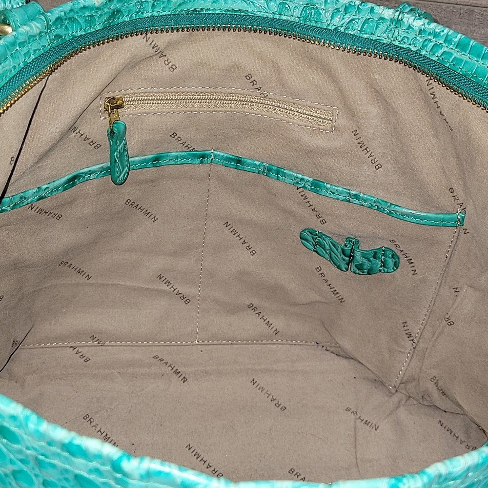 "Brahmin Bright Teal Croc-Embossed Tote Shoulder Bag - Picture 15 of 16